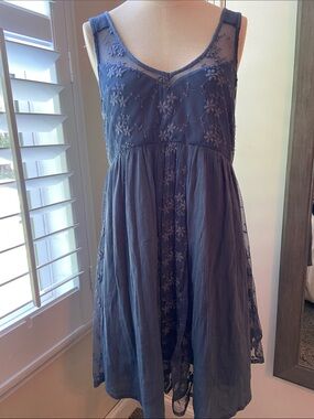 Abercrombie & Fitch Navy Sleeveless Embroidered Lace Mini Dress Size S Fairycore
